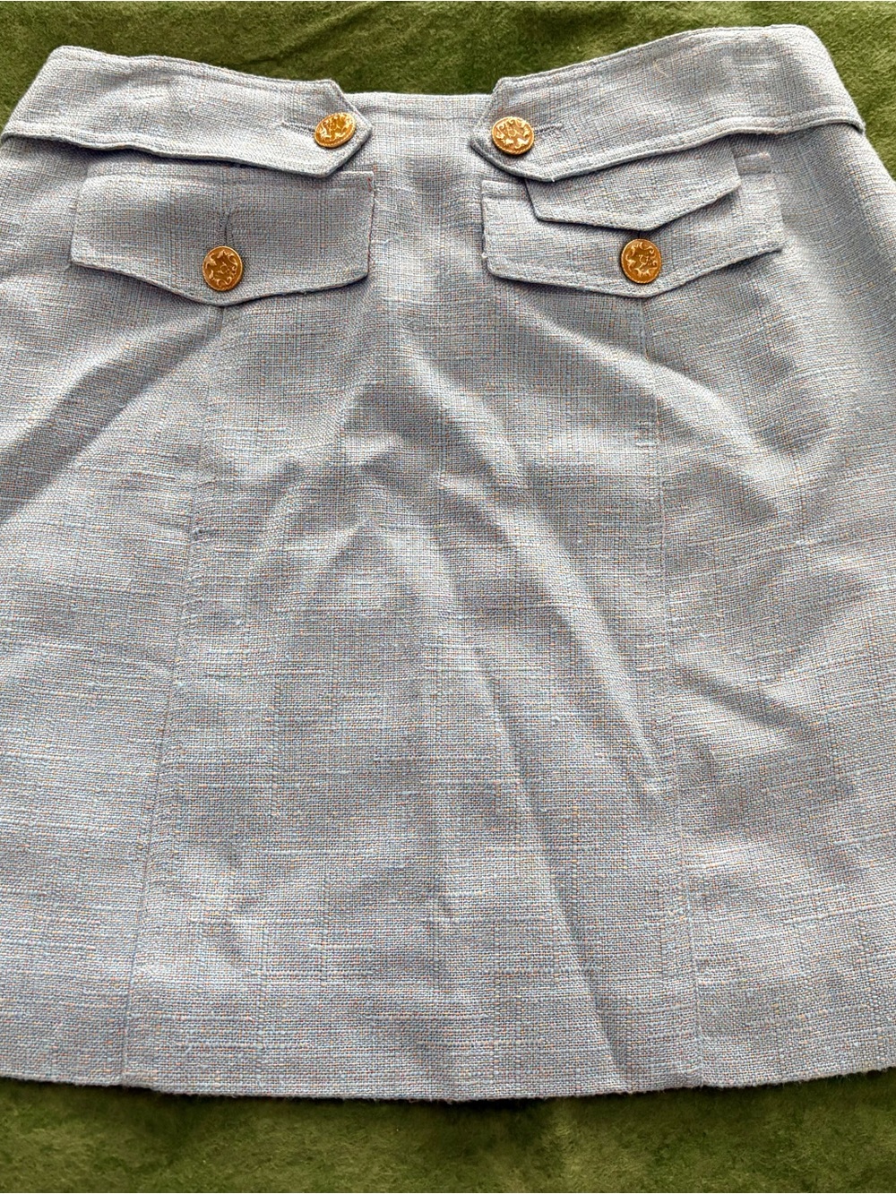Alberto Makali Light Blue Textured Skirt with Gold Buttons
